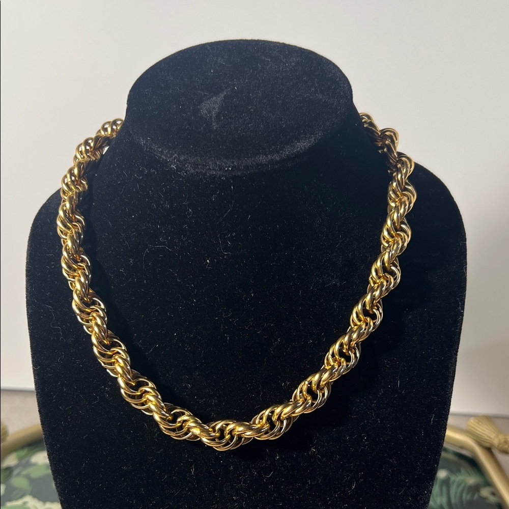 Elegant Gold Tone Twisted Chain Necklace by Anne Klein with rare Lion Head Tag.